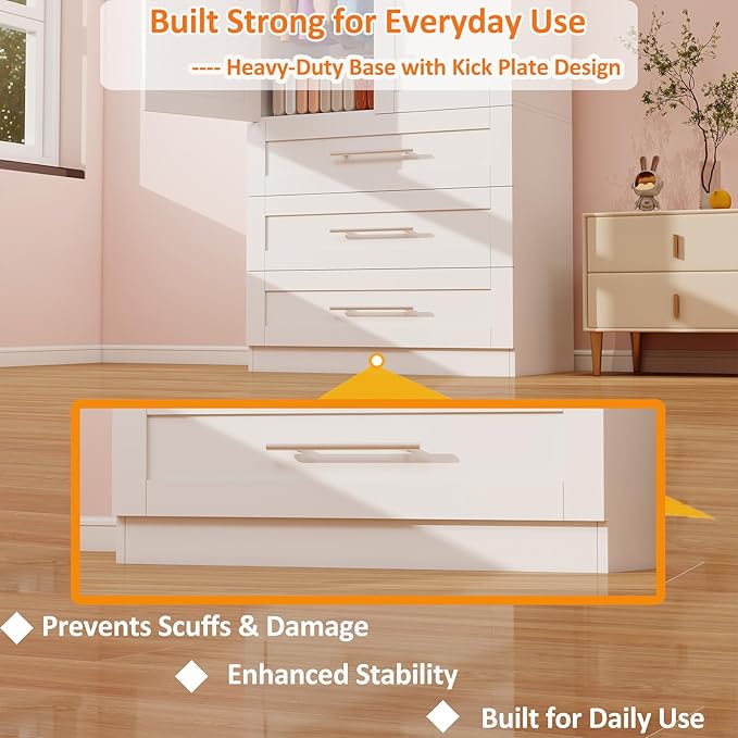 Armoire Wardrobe Closet with 6 Deep Drawers and Doors 71" Clothing Storage Cabinet with Hanging Rod Wooden Wardrobe Cabinet for Bedroom, Large Capacity Storage White, 2 Sets