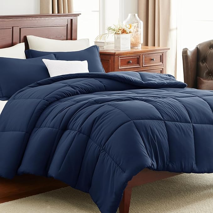 CozyLux Oversized King Comforter Set, 270GSM Navy Blue Bedding Sets for All Seasons, 3 Pieces 120x98 Bed Set with 1 Down Alternative Comforter and 2 Pillow Shams, Soft, Lightweight, Breathable