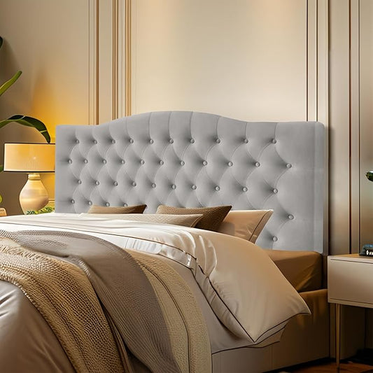 Furpopup Velvet Upholstered Headboard Queen/Full Size Latest Model Wall Mount, Bed Frame Mount, Featuring High-Density Sponge Padding, Luxury Texture Easy Assembly Comfort and Style-Silver Gray