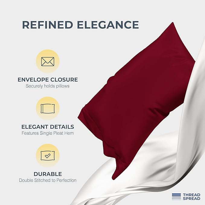 THREAD SPREAD 100% Egyptian Cotton King Size Sheets Set - Luxury 1500 Series Egyptian Cotton Sheets King Size (4 PC, Burgundy), Silky Soft, Sateen Weave, Cooling & Breathable, 17" Deep Pocket Bed Set