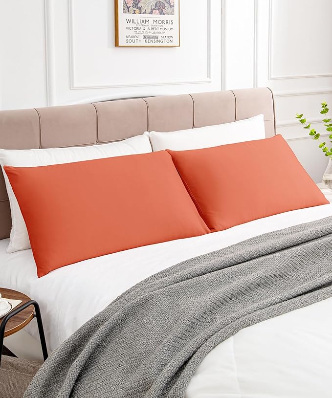 Warmstar Cotton Pillow Cases Queen Size Set of 2, 600 Thread Count Pillowcases 20x30 Inches, Soft Long Staple Cotton Pillowcases Breathable with Envelope Closure,Orange