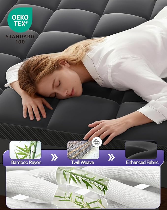 ChiXpace Dual Layer 5 Inch Memory Foam Mattress Topper Queen - 3 Inch Pillow Top Mattress Pad and 2 Inch Gel Memory Foam, 7-Zone Egg Crate Queen Size Mattress Topper (Black)