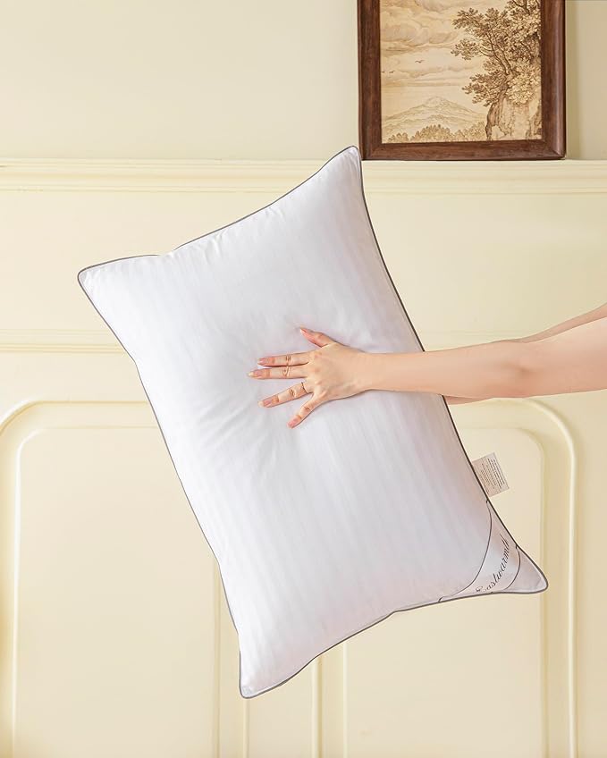 Goose Feather Down Pillow for Sleeping, 100% Cotton Cover King (20X36IN) Bed Pillow Stripe White 1 Pack