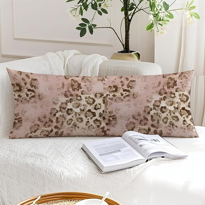 Pink Leopard Print 20x54 Body Pillow Cover, Pink Cheetah Print Room Decor, Funky Y2k Blush Pink Animal Print Decorative Long Body Pillow Cases for Girls Bedroom Dorm Apartment Bed Couch