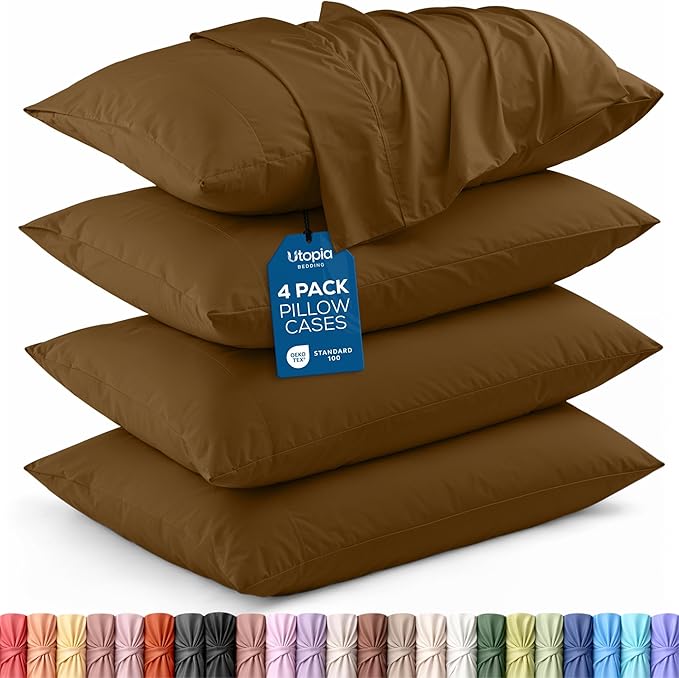 Utopia Bedding Standard Pillow Cases - 4 Pack - Envelope Closure - Soft Brushed Microfiber Fabric - Shrinkage and Fade Resistant Pillow Covers Standard Size 20 X 26 Inches (Standard, Mocha)