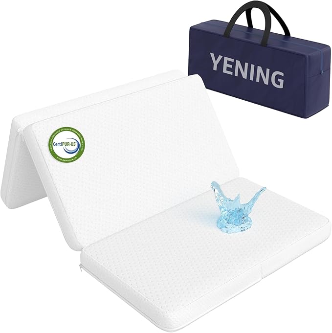 YENING Trifold Pack and Play Mattress Pad Foldable 38x26 Waterproof Baby Mattress for Pack N Play Matress Topper Breathable White