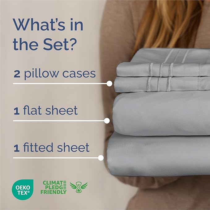 King Size 4 Piece Sheet Set - Comfy Breathable & Cooling Sheets - Hotel Luxury Bed Sheets for Women and Men - Deep Pockets, Easy-Fit, Soft and Wrinkle Free Sheets - Steel Blue Oeko-Tex Bed Sheet Set
