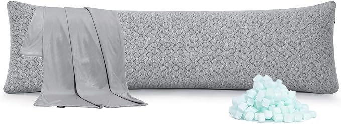 Rainmr Extra Long Body Pillow Memory Foam 180x50cm – Firm King Size Body Pillows for Adults – with Gray Cooling Cover 20 x 70 inches