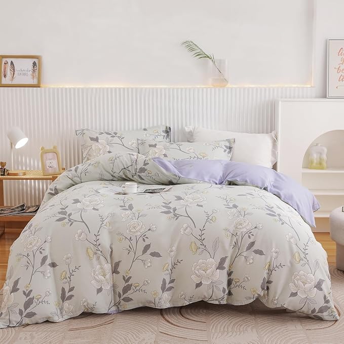 OAITE Duvet Cover Twin Size - 100% Cotton Comforter Cover Floral Duvet Cover Sets 3-PC, Breathable Duvet Cover with Zipper Closure & Corner Ties