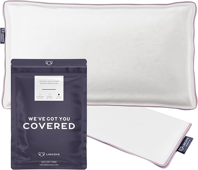 Lincove 100% Cotton Sateen Pillow Protector Cover - Zipper Pillow Cover - 500 Thread Count Luxury Cotton - Zippered Dust Pillow Protector Bed Pillow Case, King, 20”x36”