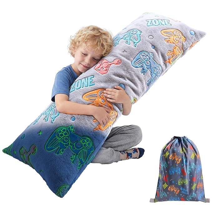 Cloele Body Pillow Cover Glow in The Dark Long Pillow Cases Full Length Pillow Case - 21x54 inches Grey Game Controller Ultra Soft Body Pillowcase for Kids Boys Decorative Body Pillow Pillowcases