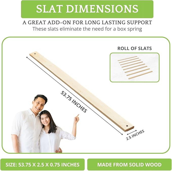 CC KITS Bed Slats for Twin, Full, Queen & King Sizes - Bed Slat Under Mattress Support - Bunkie Board - Box Spring & Mattress Platform Foundation Replacement - Set of 8 Slats (Full - 53.75")