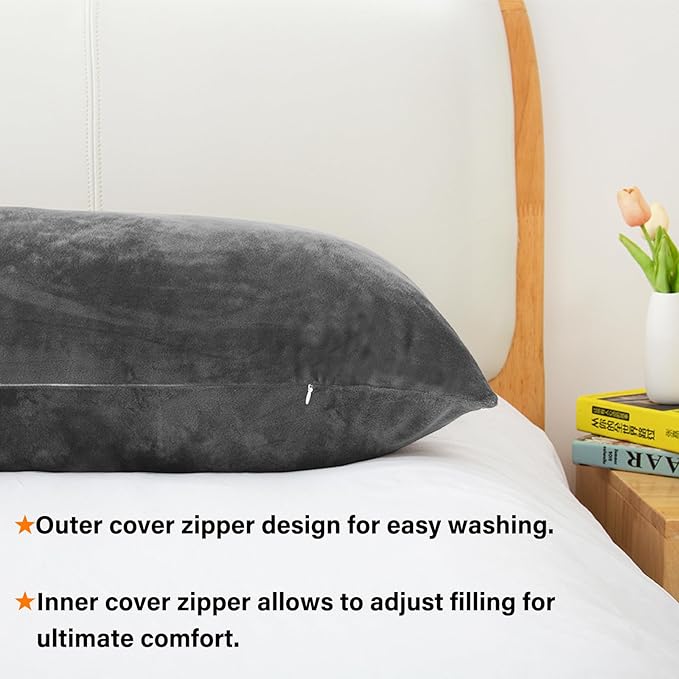 1 MIDDLE ONE Body Pillow, Memory Foam Body Pillows for Adults Sleeping, Long Pillow for Bed, Big Large Firm Full Body Pillow for Side Sleeper, 20x54 Inch, Light Grey