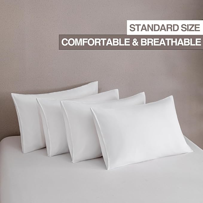 MINIPANDA White Pillow Cases Standard Size Set of 4 - Super Soft, Smooth and Breathable Standard Pillow Cases- Envelope Design - Machine Washable Lightweight (20X26 Inches (4 Piece))