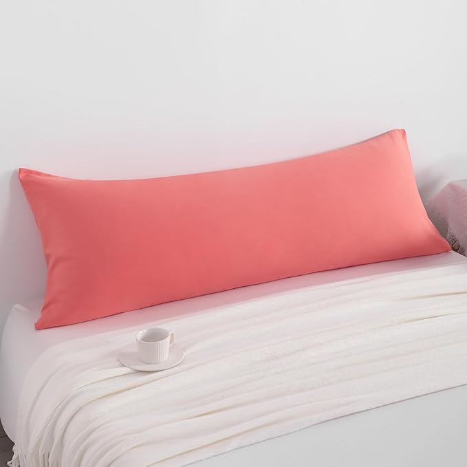 NTBAY Body Pillowcase - Brushed Microfiber 20x54 Pillowcase - Soft, Wrinkle-Free, Fade-Resistant, Stain-Resistant, Coral Pink Body Pillow Cover with Envelope Closure - 20x54 Inches, Coral Pink