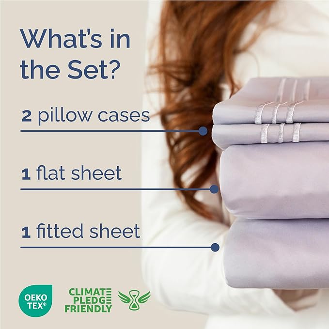 Full Size 4 Piece Sheet Set - Comfy Breathable & Cooling Sheets - Hotel Luxury Bed Sheets for Women & Men - Deep Pockets, Easy-Fit, Soft & Wrinkle Free Sheets - Light Lavender Oeko-Tex Bed Sheet Set