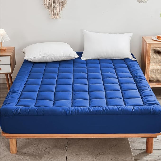 Mattress Pad - Soft and Breathable Mattress Protector Cover - Pillow Topper with Stretches to 18” Deep Pocket Fits Up to 8”-21” Cooling Bed Topper (Blue, Queen)