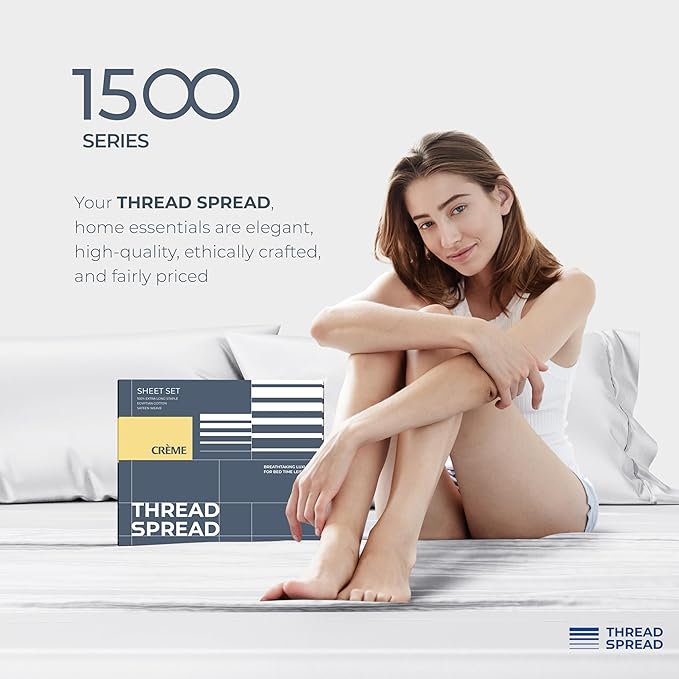 THREAD SPREAD 100% Egyptian Cotton Split King Sheets Sets for Adjustable Bed - 1500 Series Split Top King Sheets (5 PC, White), Silky Soft, Sateen Weave, Cooling & Breathable, 17" Deep Pocket Bed Set