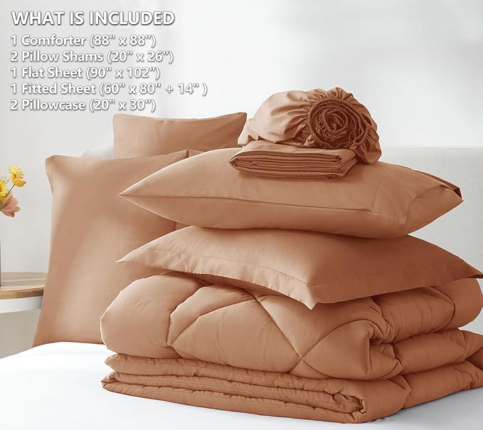 CozyLux Queen Comforter Set Pumpkin - Bed in a Bag Queen Size 7 Pieces, Luxury Soft Bed Set for All Seasons, Bedding Set with Down Alternative Comforter, Sheets, Pillowcases & Shams