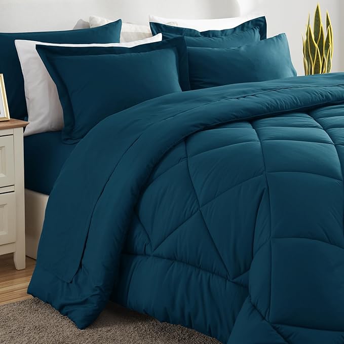 CozyLux Oversized King Comforter Set Lyons Blue - 7 Pieces Bed in a Bag Comforter Set with Sheets, Luxury Soft Bed Set, Bedding Set with Down Alternative Comforter, Sheets, Pillowcases & Shams