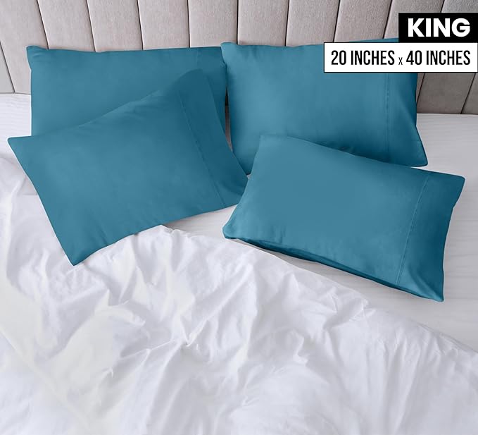 Utopia Bedding King Pillow Cases - 4 Pack - Envelope Closure - Soft Brushed Microfiber Fabric - Shrinkage and Fade Resistant Pillow Covers King Size 20 X 40 Inches (King, Denim Blue)