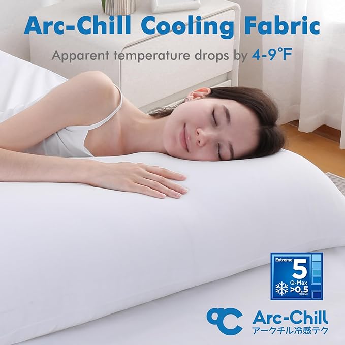 Avolare Cooling Body Pillow Cases 1 Pack,Arc-Chill 3.0 Cooling Body Pillow Cover for Hot Sleepers with Zipper(Q-Max>0.5), Soft Silky 20" x 54" Summer Long Pillow Cases for Hair and Skin- White