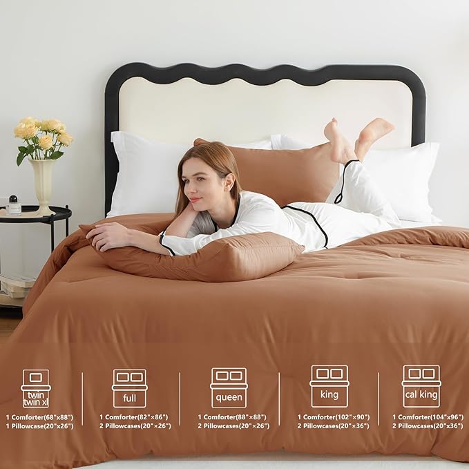 CozyLux Full Size Comforter Set Pumpkin, 3 Pieces Solid Breathable Quilted Bedding Sets, Fall Luxury Lightweight Soft Bed Set with Down Alternative Comforter and 2 Pillowcases for All Seasons