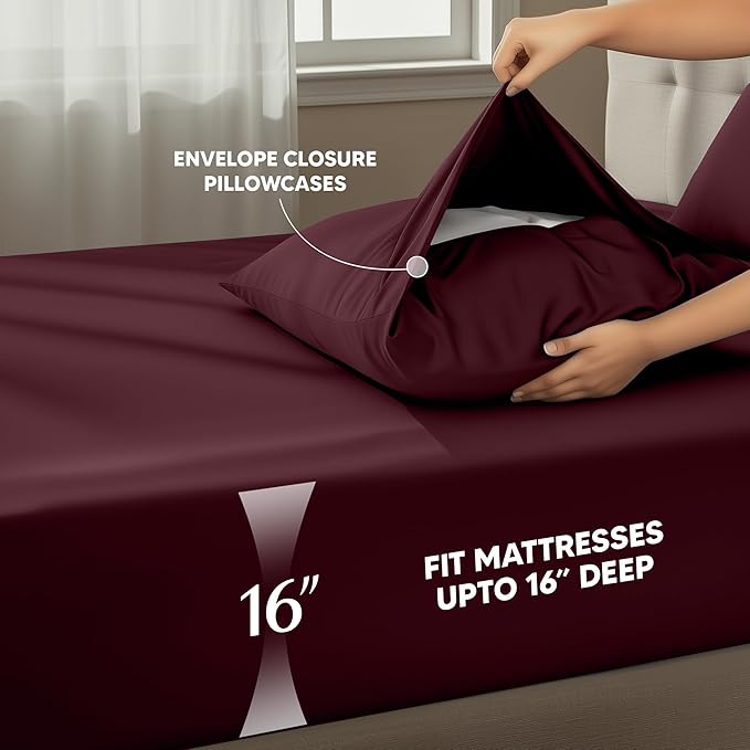 Utopia Bedding California King Size Sheet Set – 4 Piece Bed Sheets, Soft and Breathable Microfiber, Includes 1 Fitted Sheet, 1 Flat Sheet and 2 Pillowcases – Oeko Tex (Burgundy)
