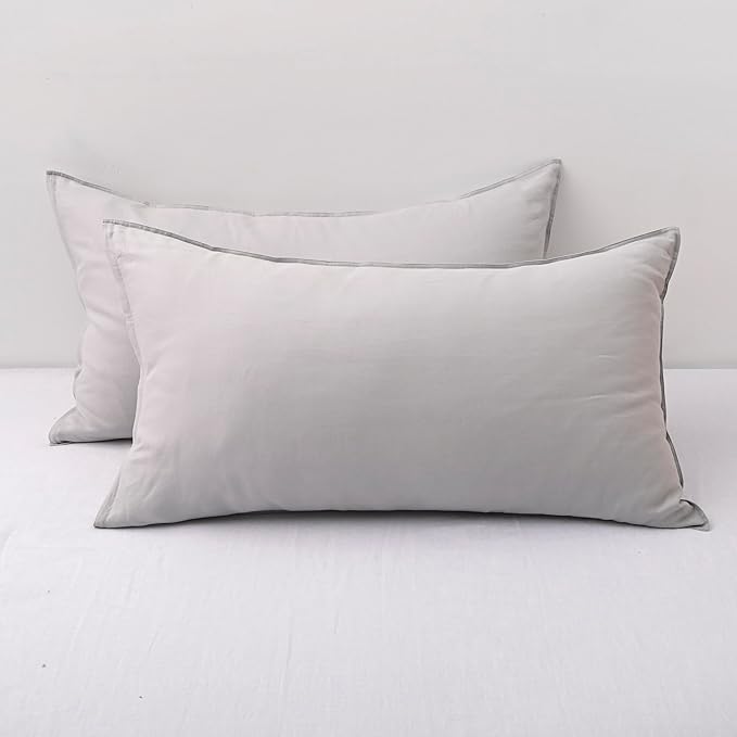 CHUFFED Linen Pillowcases 2 Pack 100% Linen Standard Pillow Cases, Breathable and Cooling Washed Pillowshams with Zipper Closure, 20x36 Inches,Light Grey