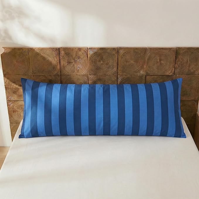 Merryword Body Pillow Cover 20x54inches, 100% Cotton Pillow Case, Blue and Navy Striped Pillowcase, Soft Breathable Wide Stripes Long Pillowcase, 1-Piece