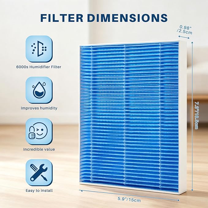 8-Pack 6000S Humidifier Wick Filter Replacement for LEVOIT Superior 6000S Smart Evaporative Humidifier, Effectively Capture Large Particles and Minerals,Extends Filter Life up to 6 Months