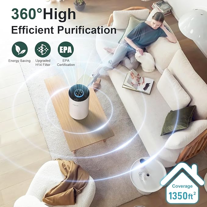 Air Purifiers for Bedroom Home up to 1350 ft² - Vniup H14 True HEPA Room Air Purifiers for Bedroom, with Fragrance Function Sleep Mode& Light Mode Air Cleaner for Pet Dander Odor Dust Smoke