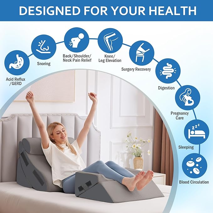 Ahpmeoa 5Pcs Wedge Pillow Set for After Surgery, Orthopedic Bed Wedge Pillow Set for Post Surgery, Acid Reflux Relief, Sleeping, Back Pain Relief, Adjustable Back Pillow for Bed Sitting up, Grey