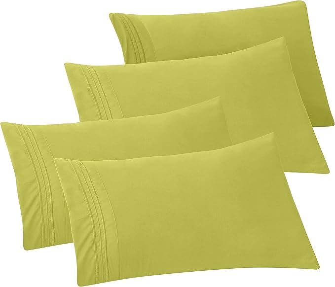 Elegant Comfort 4-Pack Solid Pillowcases 1500 Premium Hotel Quality Microfiber - Smooth Weave, Wrinkle and Fade Resistant, Easy Slip-On, 4-Piece Set, Standard/Queen Pillowcase, Pistachio Green