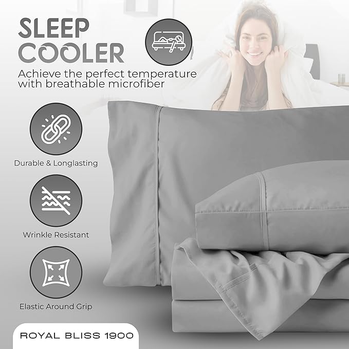 Split Queen Sheets - 5 Pcs Set for Adjustable Bed - Soft, Wrinkle-Resistant (Silver)