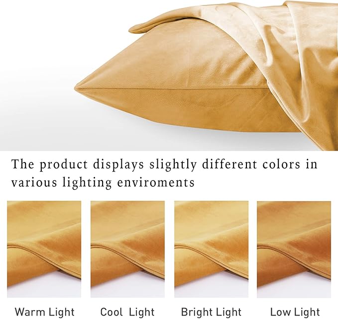 StangH Bed Pillow Pillowcase Thick Soft Velvet Fabric Zippered Covers for Bed/Couch/Sofa Decorative, Queen Size (Warm Gold, 20 x 30 inches) Pillowcases Set of 2, Warm Cozy Pillow Protector