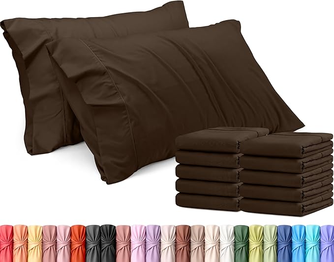 Utopia Bedding Queen Pillow Cases - 12 Pack - Envelope Closure - Soft Brushed Microfiber Fabric - Shrinkage and Fade Resistant Pillow Covers Queen Size 20 X 30 Inches (Queen, Brown)