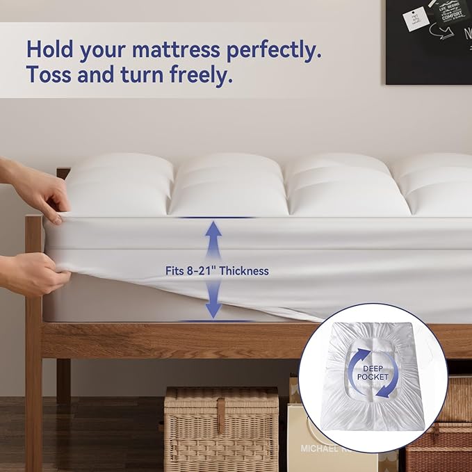 ELEMUSE Twin XL Mattress Topper for Dorm Bed, College Dorm Room Essentials for Girls&Guys, Soft Comfortable Bed Upgrade for Back to School, Apartment&Rental Use