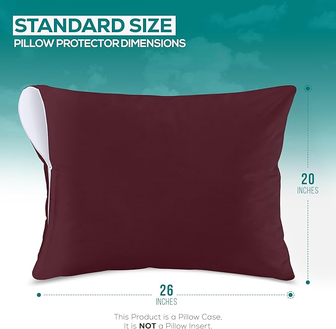 Utopia Bedding Premium 100% Waterproof Pillow Protectors with Zipper Standard Size (Set of 2), Bed Bug and Dust Mite Proof Zippered Pillow Covers, Pillow Encasement Cases, Burgundy