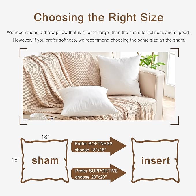 Organic Feather Down Throw Pillow Inserts (14x14 Inch, Set of 2) - 100% Cotton Shell, Filling of Feathers & Memory Foam, Square Decorative Pillow Form Core for Couch, Sofa, and Bed