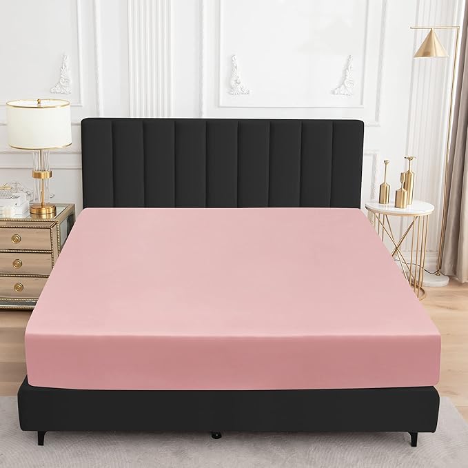 Sufdari Queen Size Mattress Protector,Waterproof Mattress Protector,Fitted Sheet Style Mattress Cover with 18" Deep Pocket,Washable and Comfortable-Pink,Queen