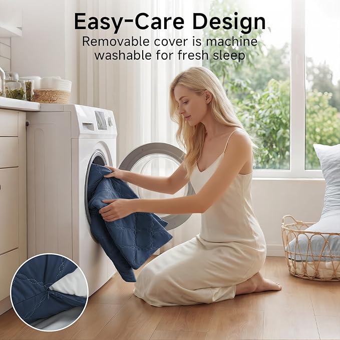 BEDELITE Cooling Body Pillow for Adults, Creative Ultra Soft Cool-Touch Quilted Nylon-Spandex Body Pillow Cover, Adjustable Memory Foam Long Pillow for Side Sleepers, Pregnancy & Back Pain(Navy Blue)
