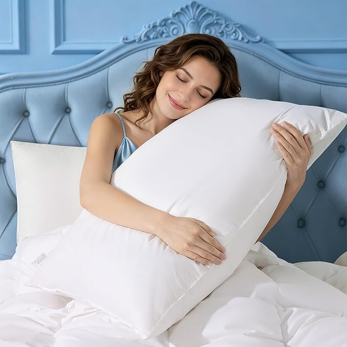 Goose Down and Feather Pillow Standard Size, 100% Cotton Shell, 3-Chamber 5 Stars Hotel Pillow for Sleeping, Bed Pillows for Neck Pain Relief, Perfect for Side, Back Sleepers - (20"x26",1 Pack)