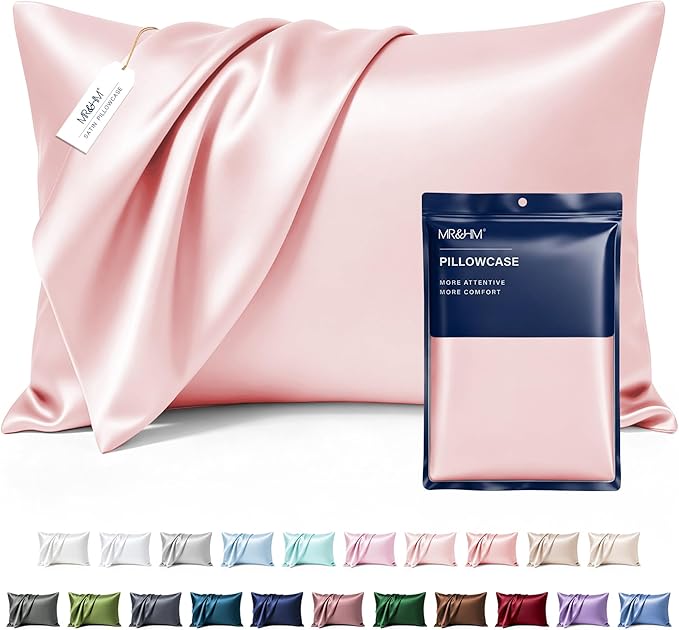 MR&HM Satin Pillowcase for Hair and Skin, Silk Satin Pillowcase 2 Pack, Queen Size Pillow Cases Set of 2, Silky Pillow Cover with Envelope Closure (20x30, Light Pink)