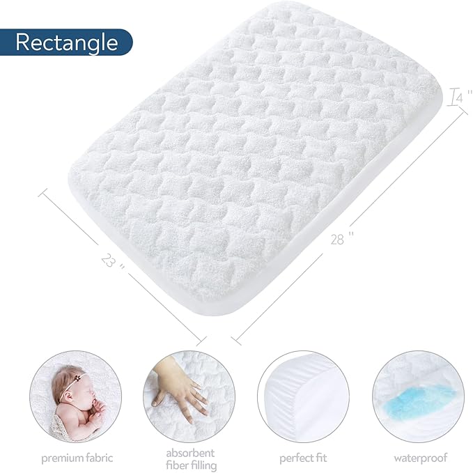 Bassinet Mattress Pad Cover 28" x 23" - Fit for 4moms Breeze Plus Bassinet, 2 Pack Waterproof & Quilted Bedside Crib Mattress Protector, Cotton Terry Surface