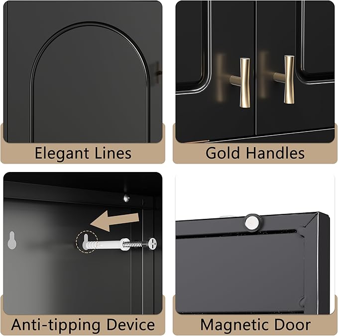 32" Metal Wall Cabinet 2 Doors,Black Hanging Cabinets with Handle,Metal Wardrobe Cabinets,Armoire Wardrobe Closet,Clothes Storage Cabinet for Bedroom,Laundry Room,Bathroom