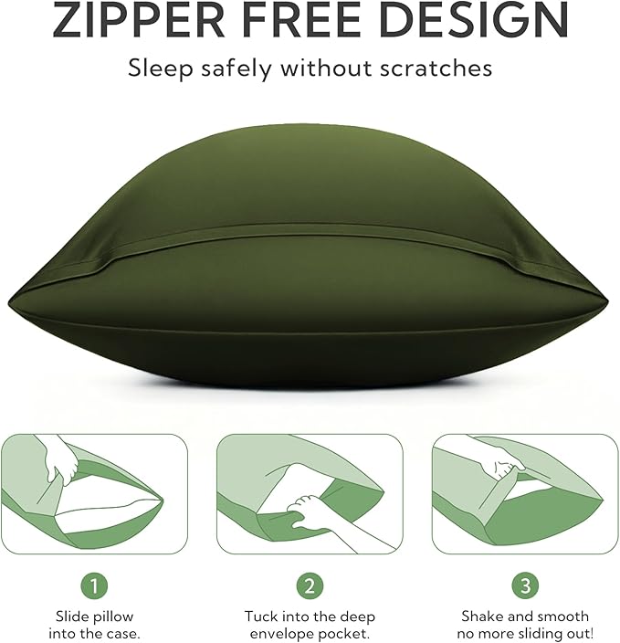 MR&HM Cooling Body Pillow Case 20"x54", Body Pillow Cover for Hot Sleepers, Breathable & Moisture Wicking, Soft Envelope Long Pillowcase, Rayon Derived from Bamboo & Polyester Blend, Olive Green