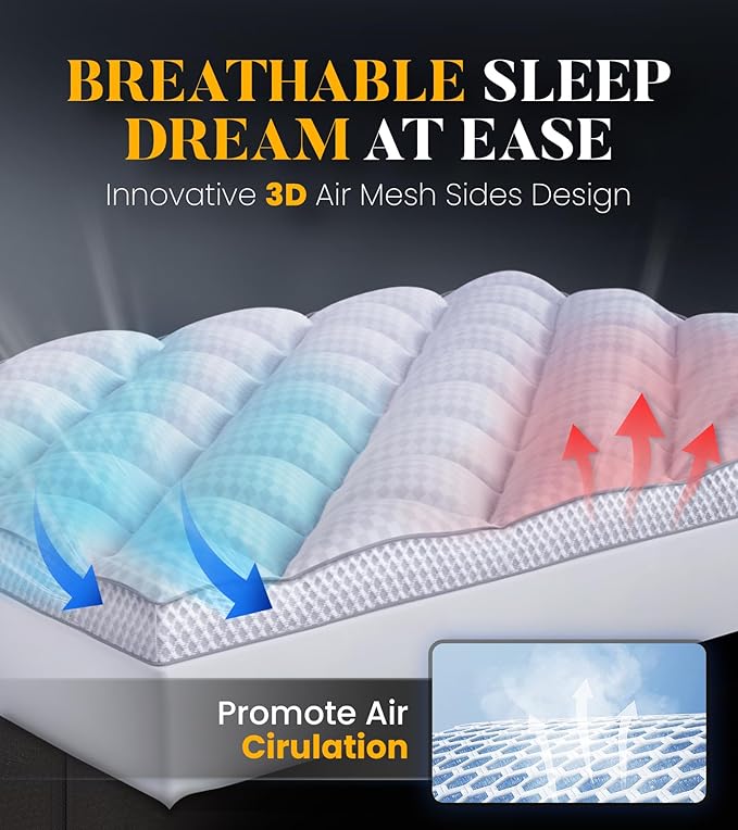 3 Inch Ultra-Fluffy Memory Foam Mattress Topper Cal King, Extra Soft Pillow Top Cal King Mattress Topper with 4X Support, Mattress Pad with Breathable Air Mesh Sides, 6-21'' Deep Pocket