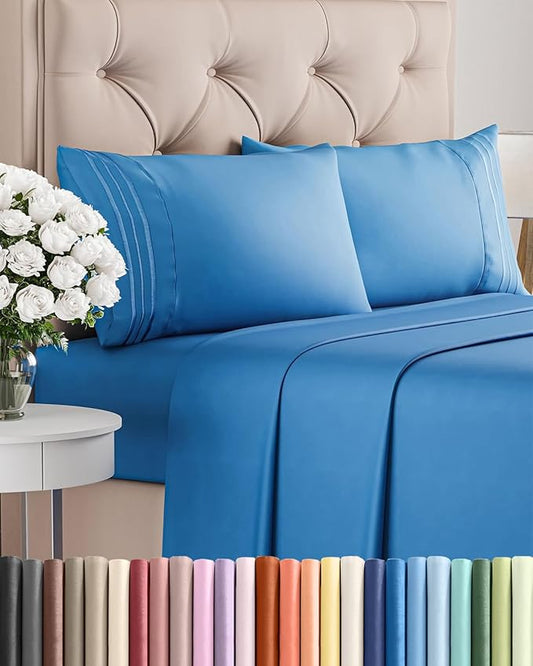 King Size 4 Piece Sheet Set - Comfy Breathable & Cooling Sheets - Hotel Luxury Bed Sheets for Women and Men - Deep Pockets, Easy-Fit, Soft and Wrinkle Free Sheets - Royal Blue Oeko-Tex Bed Sheet Set