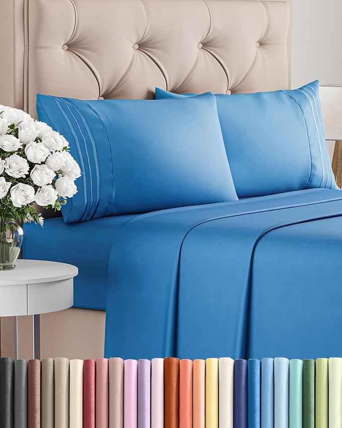 Queen Size 4 Piece Sheet Set - Comfy Breathable & Cooling Sheets - Hotel Luxury Bed Sheets for Women & Men - Deep Pockets, Easy-Fit, Soft and Wrinkle Free Sheets - Royal Blue Oeko-Tex Bed Sheet Set